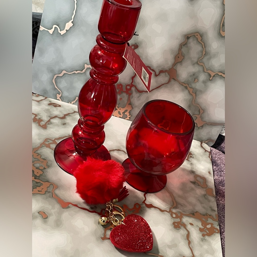 NWT Martha Stewart glass candle holder with matching wine glass and keychain - Picture 6 of 6
